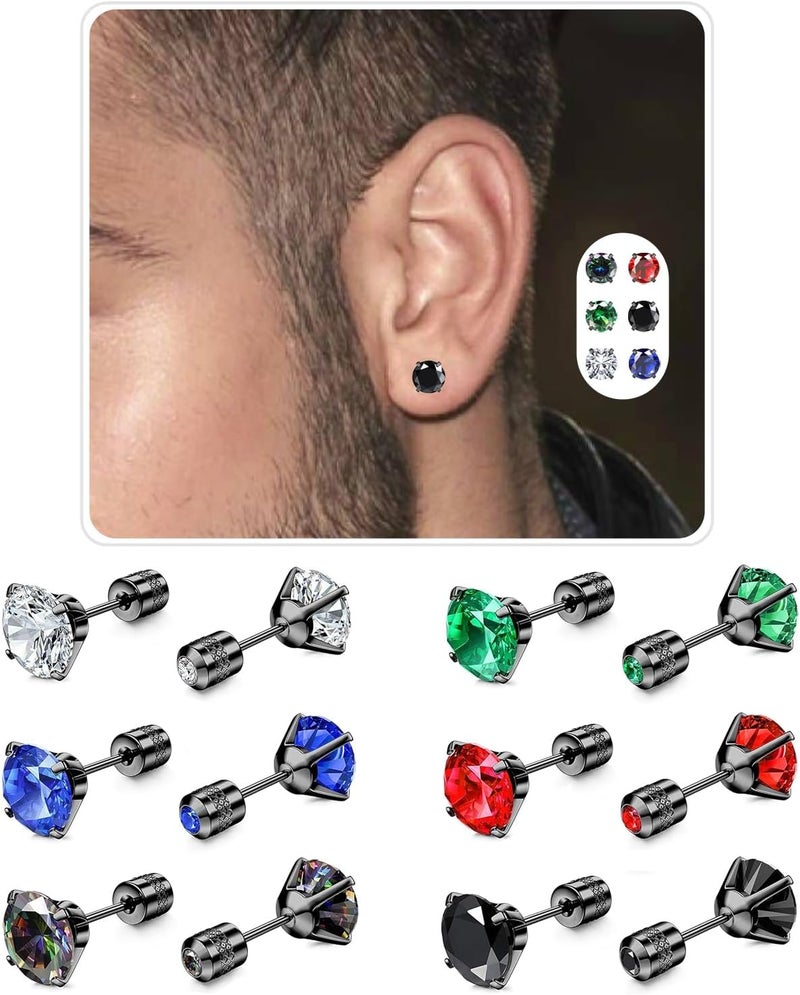 AMASIS Stud Earrings for Women Men, Hypoallergenic Women's 14K Gold Plated 316L Stainless Steel CZ Studs Earrings Simulated Diamond Round Cubic Zirconia Ear Stud Set - Image 1